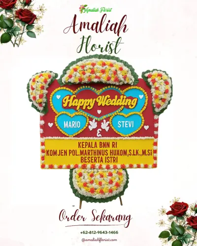 Karangan Papan Bunga Pernikahan gondrong